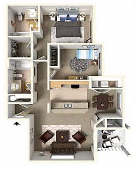 Floor plan for 2 beds, 2 baths, 972 sqft